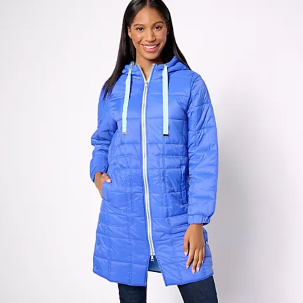 Nuage Zip Front Lightweight Quilted Hooded Coat Side Snap NWOT Size S